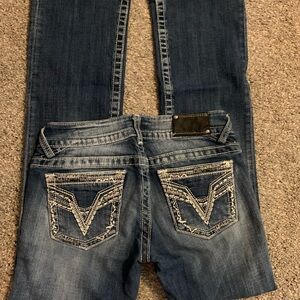 Vigoss Dark Blue Boot Cut Jeans with Embroidered Pockets